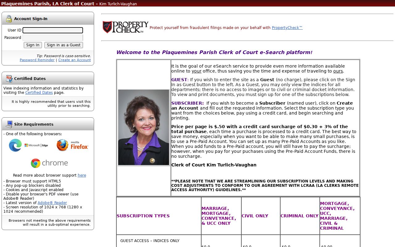 Plaquemines Parish criminal court case Cott eSearch login