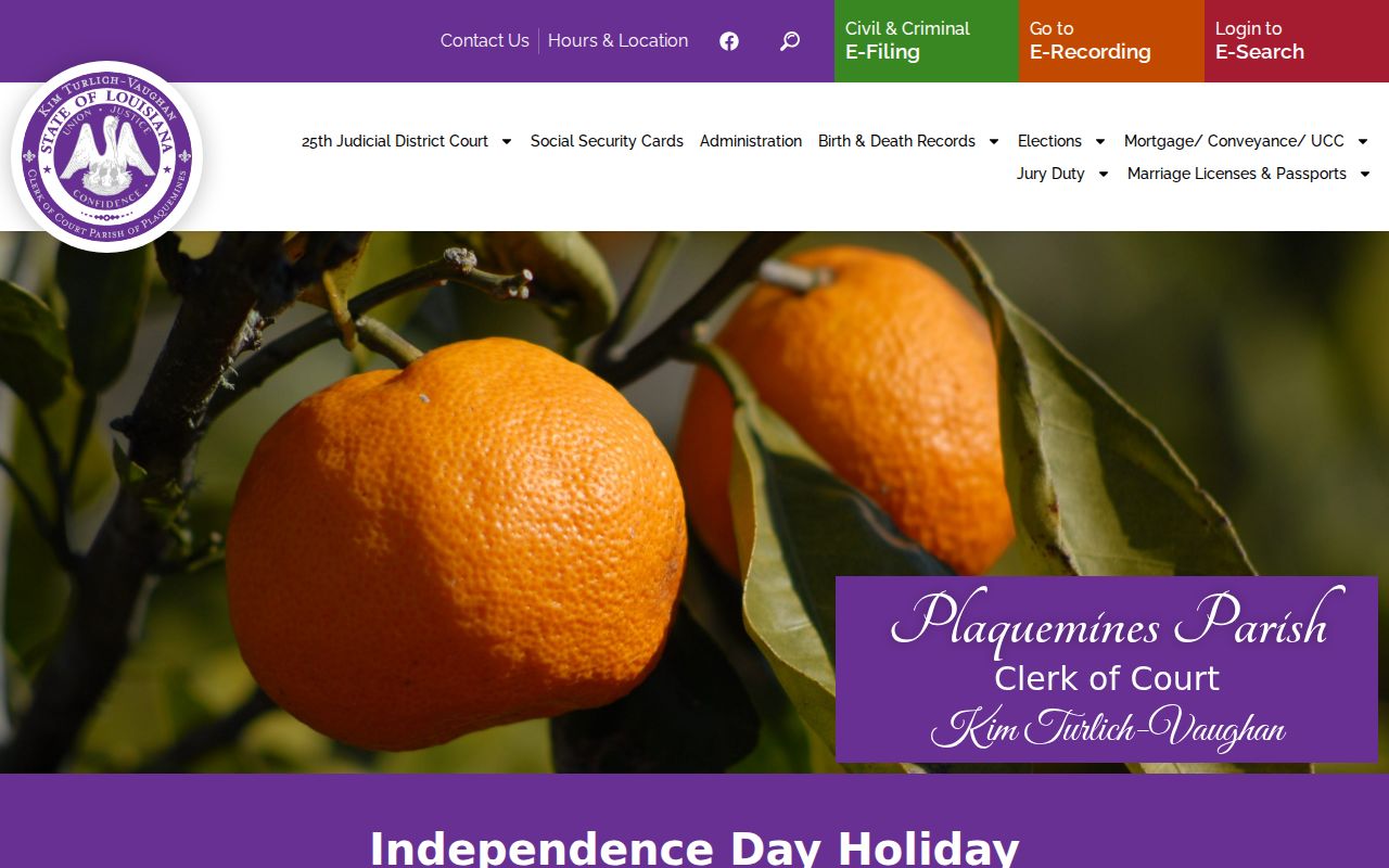 Plaquemines Parish court case lookup on the Clerk of Court homepage