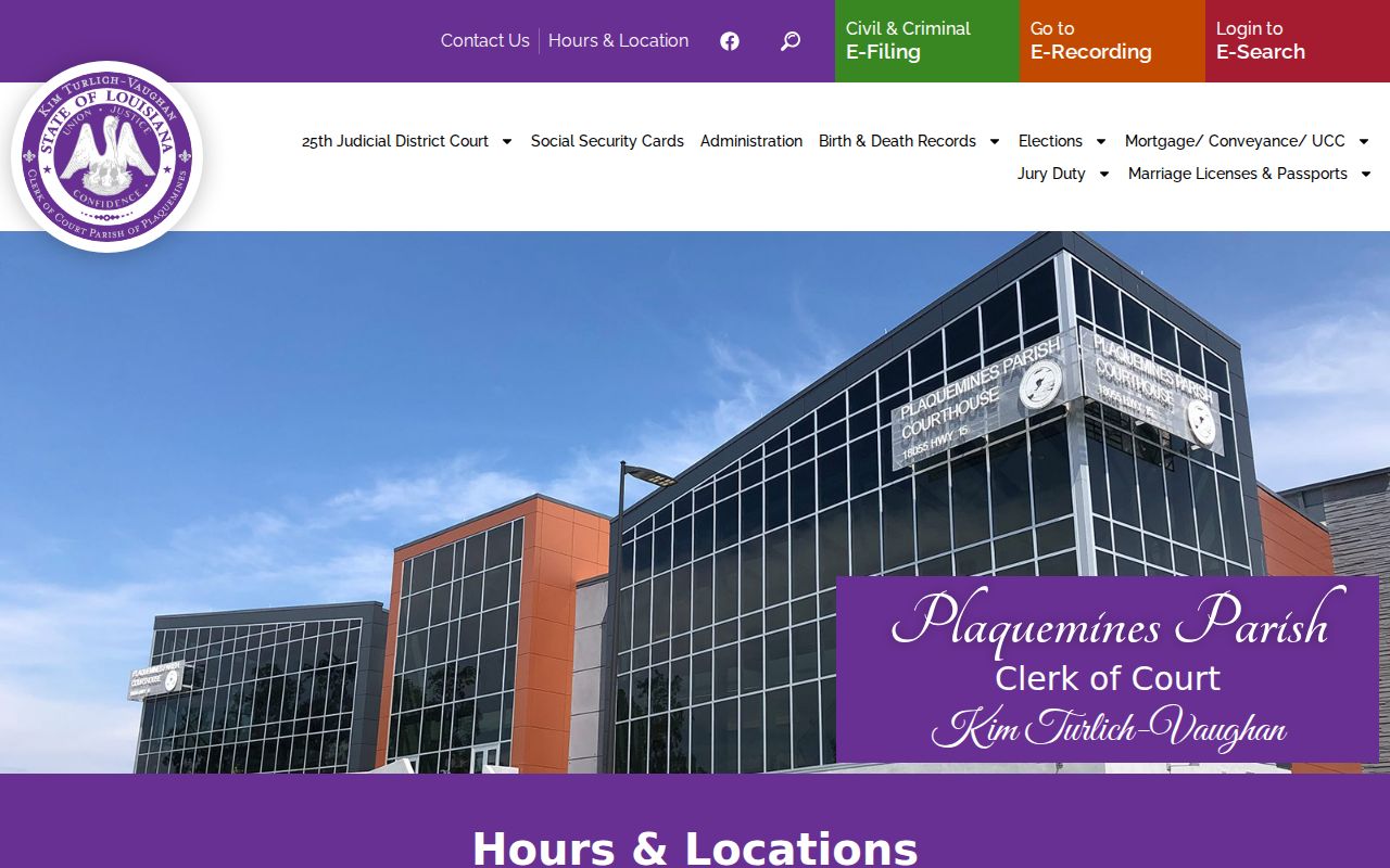 Plaquemines Parish criminal court case courthouse and Clerk annex locations